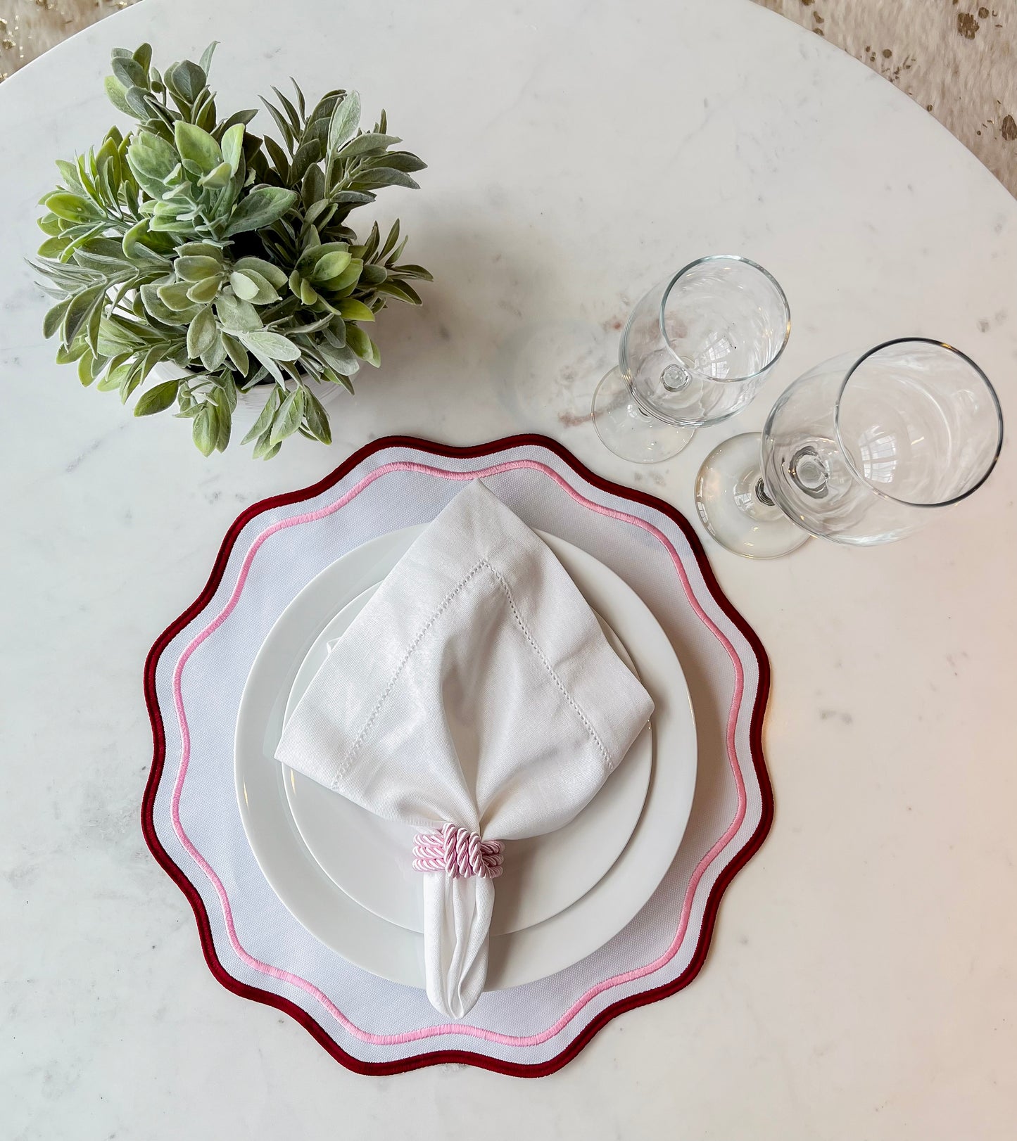 White and Burgundy/Pink Placemat