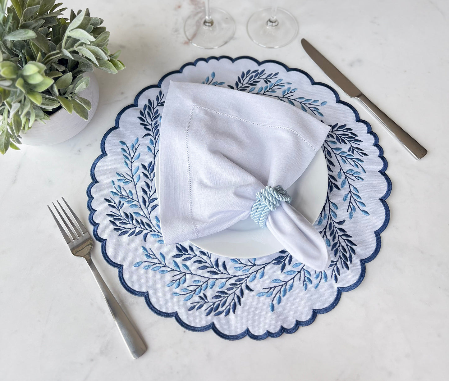 Blue leaves and White Placemat