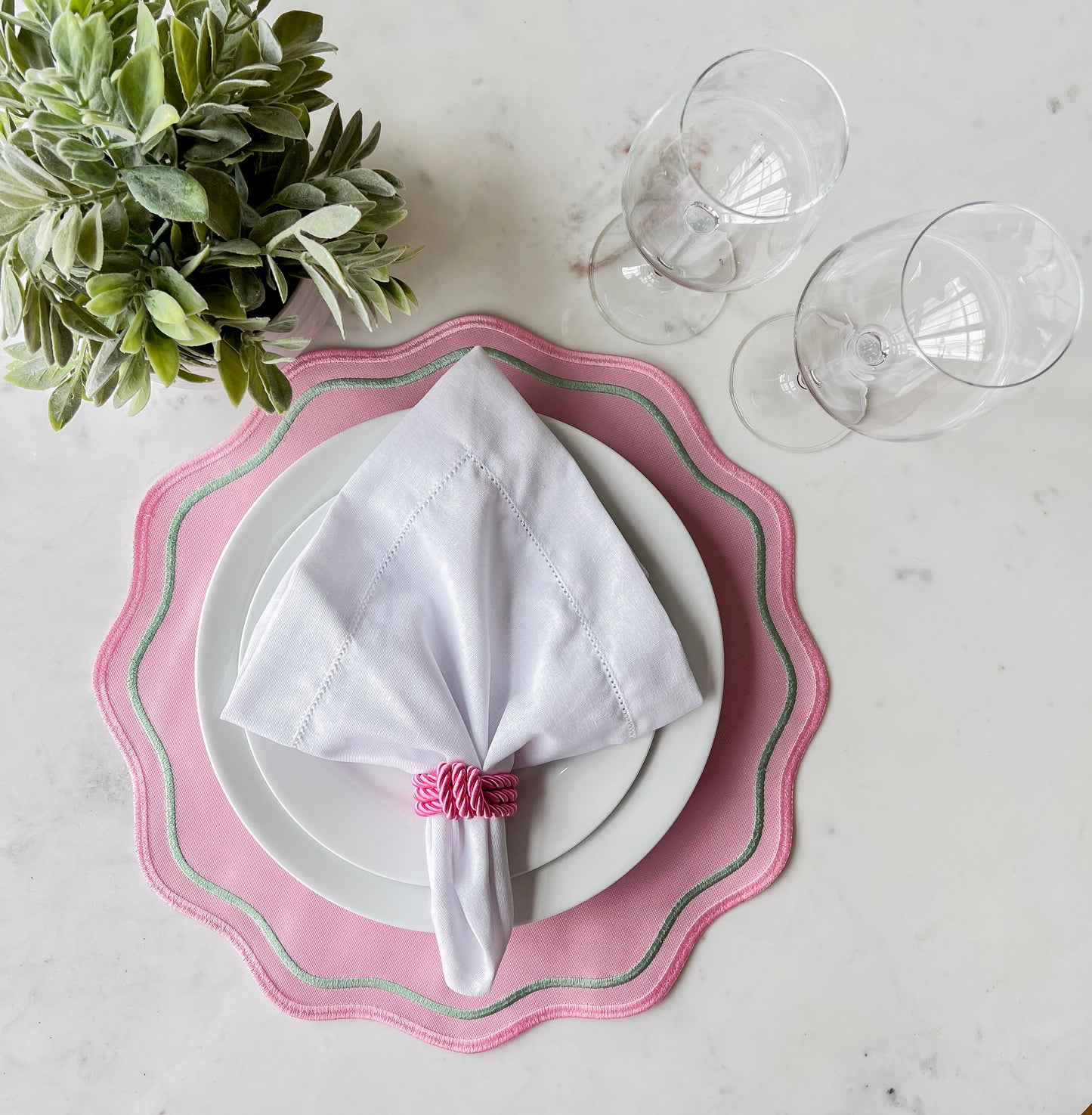 Double side Pink/Green and White Placemat