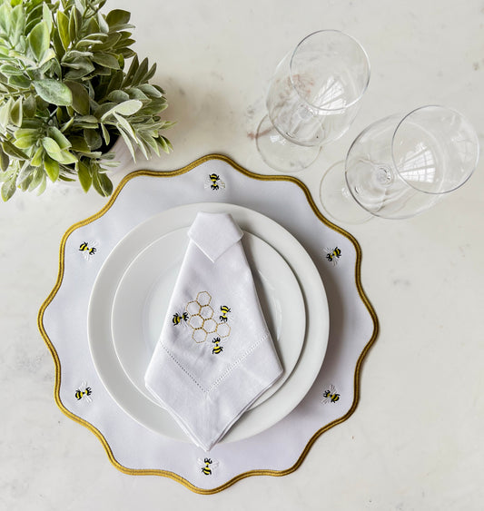 White and Gold Bee Placemat