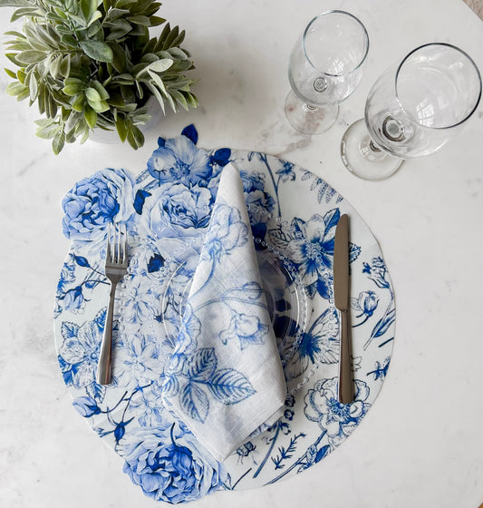 Blue Flowers Placemat and Napkin